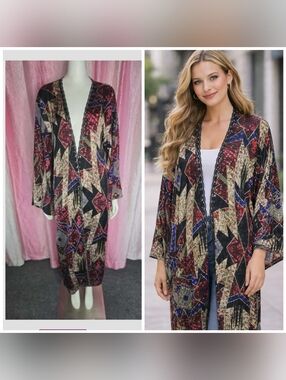 Suki So Artsy Colorful Sequin Greek Goddess Kimono Robe One Size